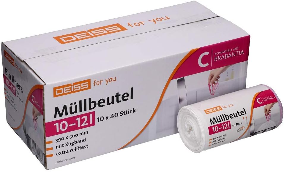 Müllbeutel DEISS 10-12 Liter für Brabantia Touch Bin (Grösse C), 400 Stück 10 - 12 Liter (400 Stück)