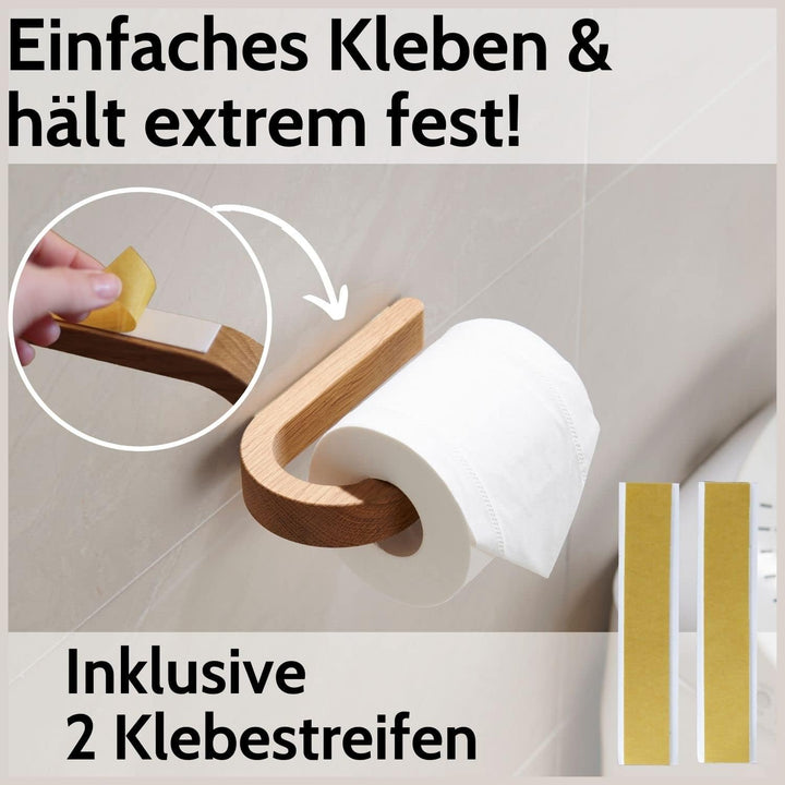 DEKAZIA® Holztoilettenpapierhalter | Klopapierhalter ohne Bohren | WC-Papierhalter | Klorollenhalter