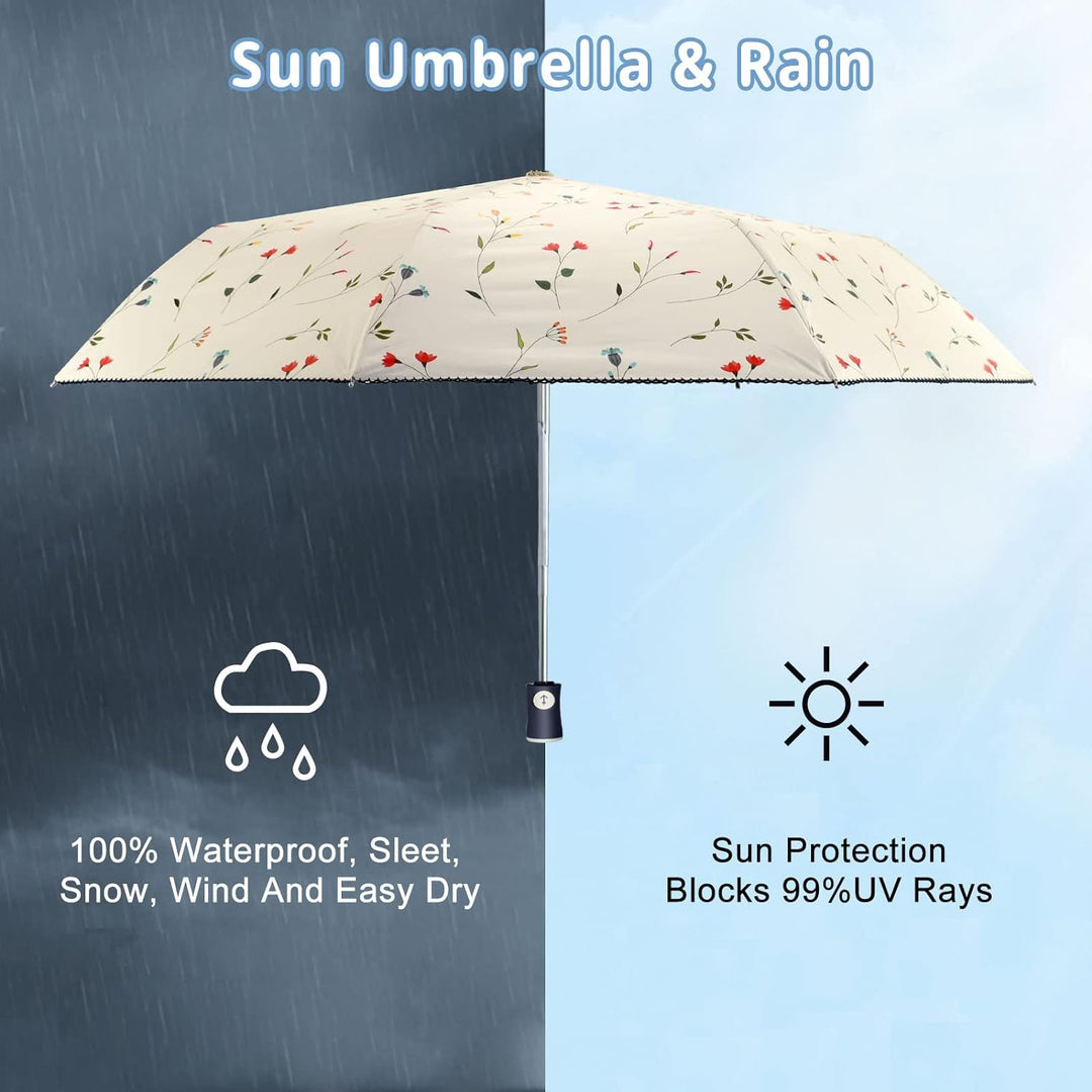 CUBY Regenschirm, Sonnenschirm, Freien Uv-Schutz Damen Automatik Faltschirm Winddicht Regenfest, Min