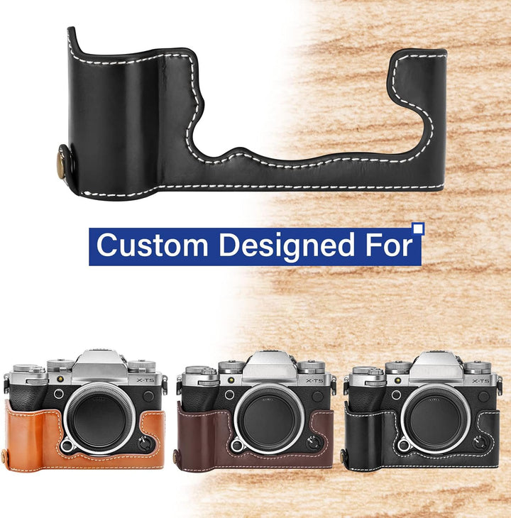 Rieibi Fuji XT5 Schutzhülle – hochwertiges PU-Leder Halbtasche für Fujifilm X-T5 Digitalkamera – sch