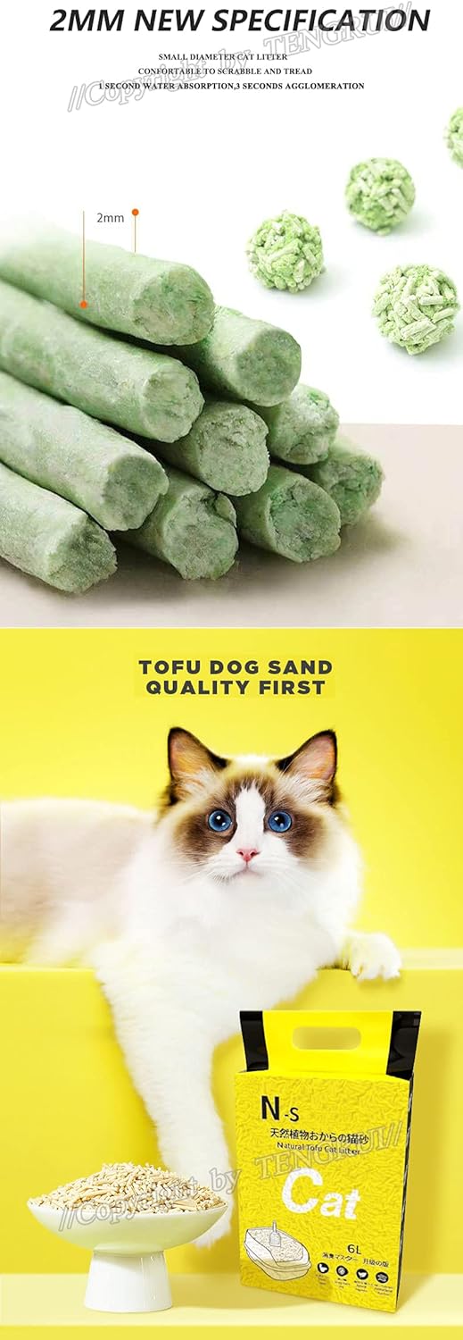 Spülbarer Tofu-Katzenstreu, natürliche Formel-Inhaltsstoffe, Desodorierung & Nullstaub & Ultra-Klump