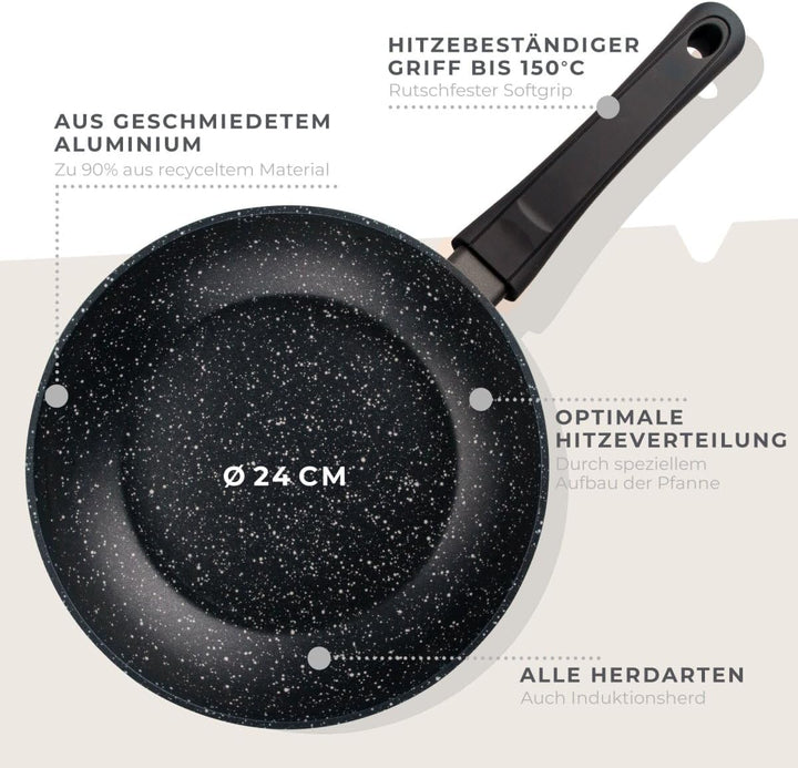 Fackelmann Bratpfanne Marble 2.0 24 cm, Antihaft-Pfanne aus 90% recyceltem Aluminium mit ergonomisch