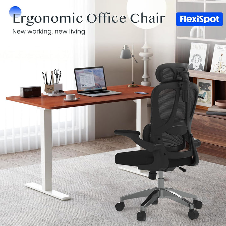 FLEXISPOT Ergonomischer Bürostuhl, Schreibtischstuhl mit 2D-Kopfstütze, Klappbare Armlehnen & Dynami