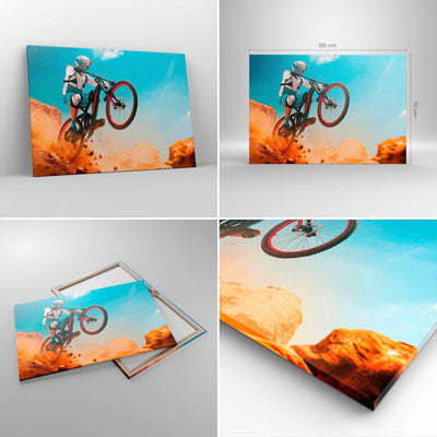 Bilder auf Leinwand 100x70cm Leinwandbild mit Rahmen Fahrrad Sport Helm Gross Wanddeko Bild Schlafzi