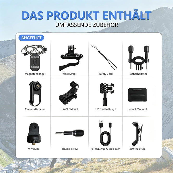 Mini Action Cam 1080P,Action Camera,Tragbare Kamera mit 360° Drehbarem Clip und Magnetclip,Mini K-Am