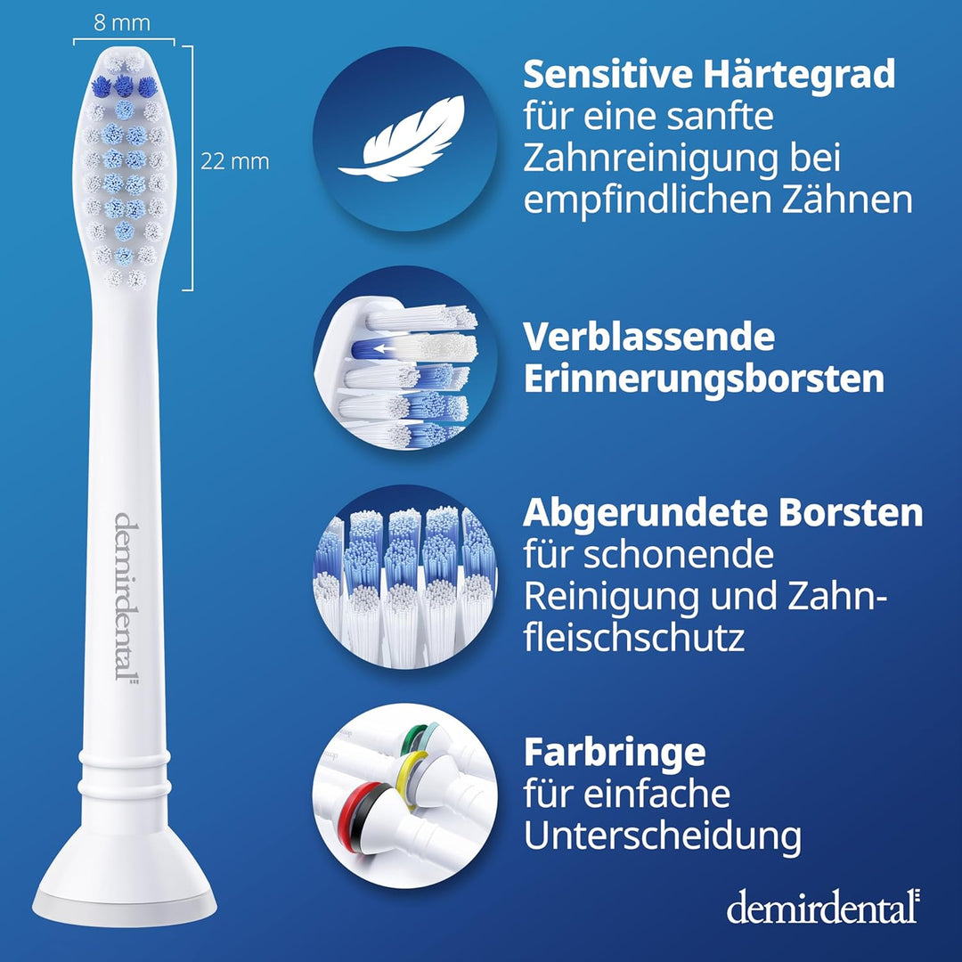 8er demirdental Sensitive Aufsätze passend für Philips Sonicare Ersatzbürsten, Weiche Bürstenköpfe f