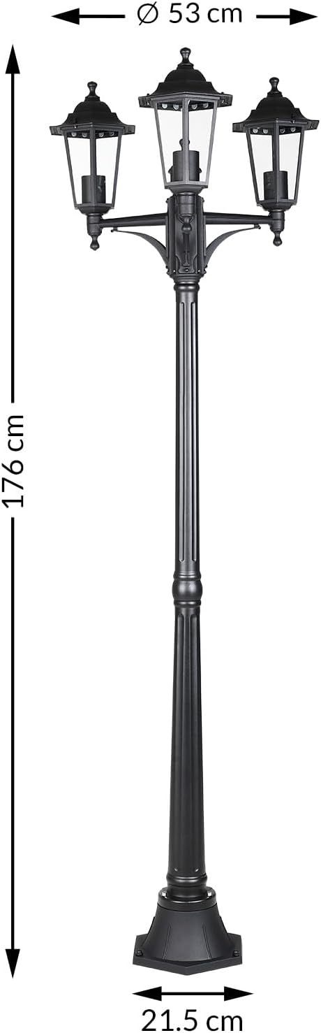 Monzana Gartenlaterne 3 flammig 176 cm Hoch IP44 Wetterfest E27 Aluminium Glas Garten Terrasse Kande