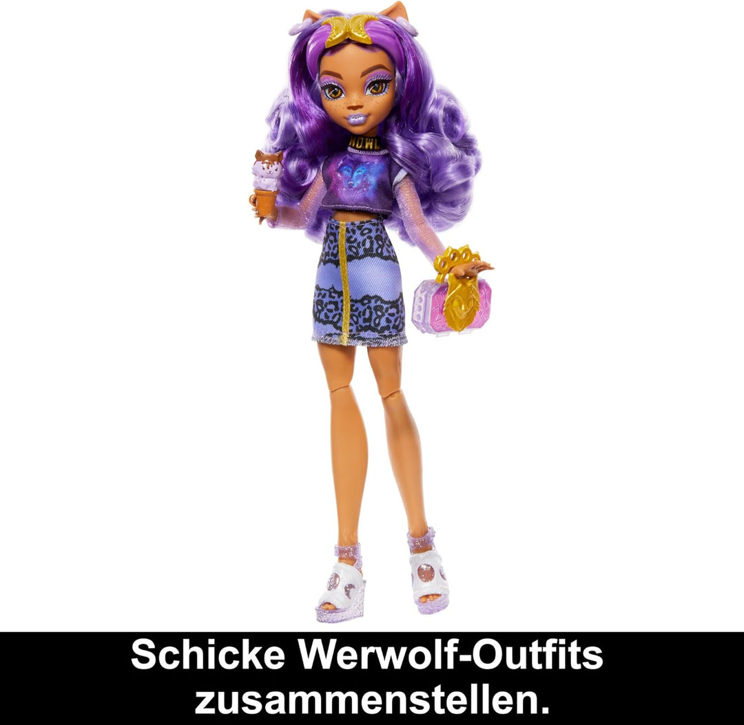 Monster High-Puppe und Outfits, Clawdeen Wolf, Skulltimate Secrets: Fearidescent-Serie, Spind mit üb