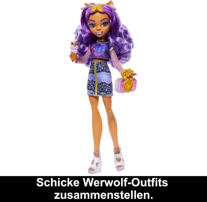 Monster High-Puppe und Outfits, Clawdeen Wolf, Skulltimate Secrets: Fearidescent-Serie, Spind mit üb