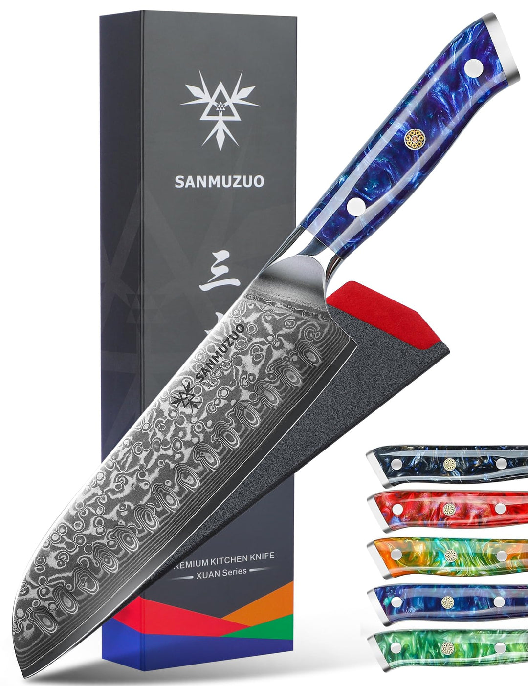 Damastmesser 18 cm Santokumesser - Japanisches Kochmesser - VG 10 Damaskus Stahl Küchenmesser mit Ha