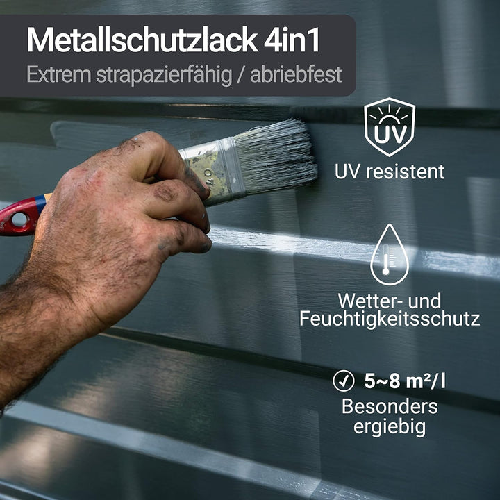 WO-WE Metallschutzlack 4in1 Metalllack Metallfarbe Metallschutzfarbe W908 Lichtgrau - 750ml Lichtgra