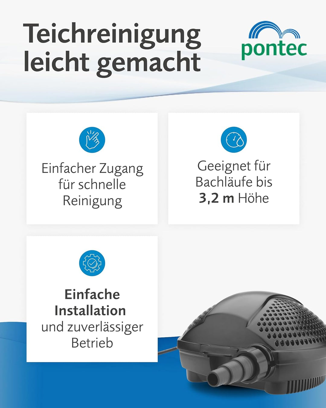 Pontec 51180 PondoMax Eco 14000 - Filter- und Bachlaufpumpe / energieeffiziente Pumpe für Bachläufe