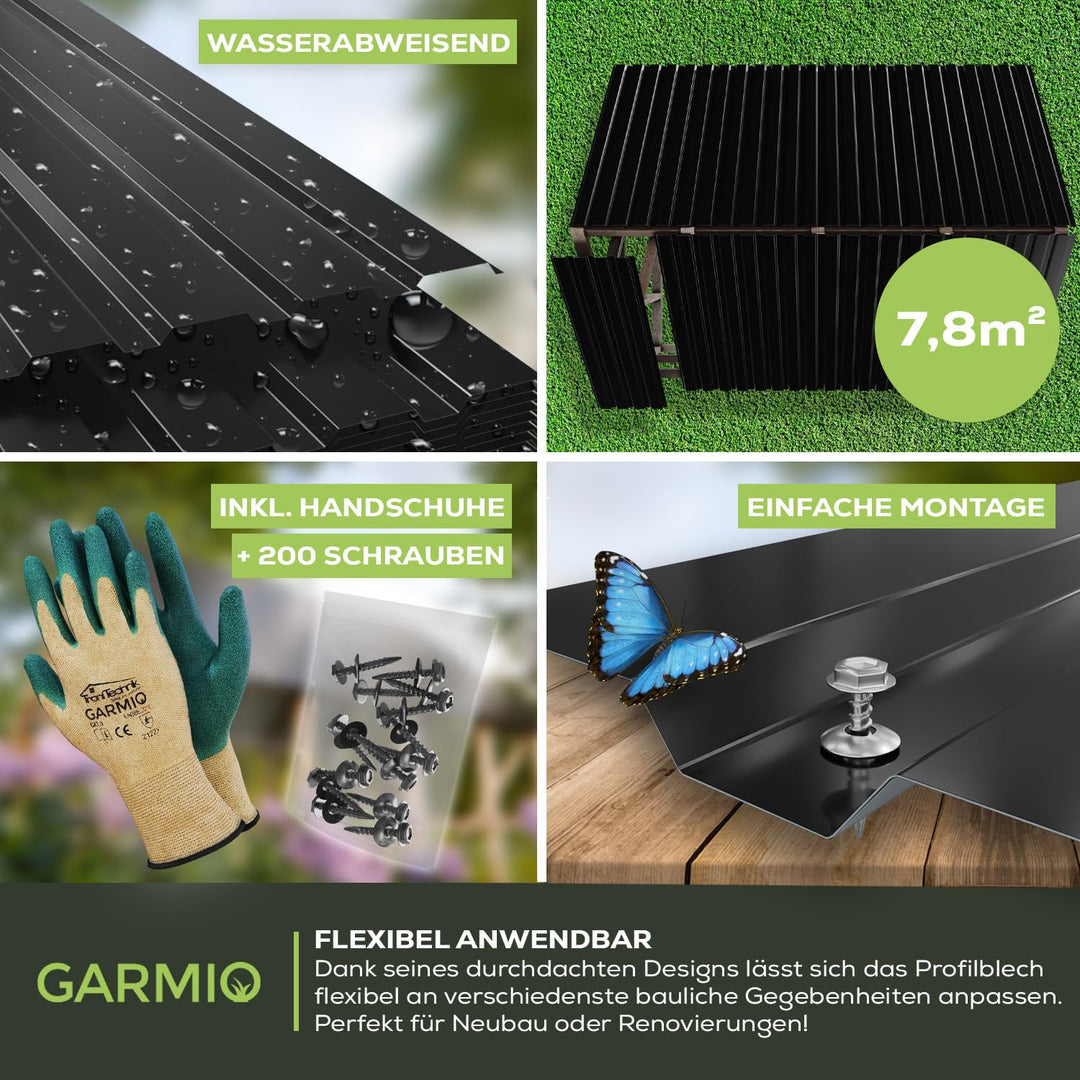 Profilblech Amalfi 115x45 cm Trapezblech Set mit 15 Stück, 7,8 m² Dachblech inkl. Schrauben, verzink
