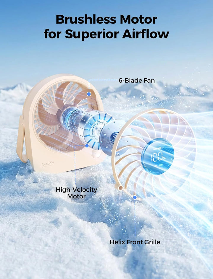 Aecooly Mini Ventilator Tischmodell, Usb-Geladen 4 Windstufen Leise Akku-Ventilator, 10 Stunden Akku