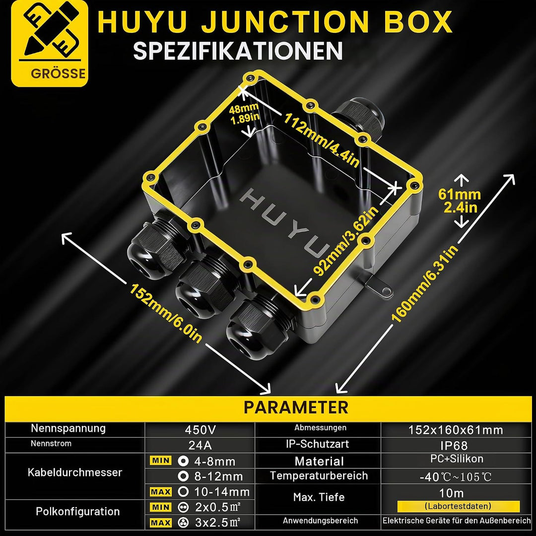 4 Wege Junction Box, IP68 Abzweigdose, HUYU wasserdichte Verteilerdose, Verbindungsdose Aussen, Klem