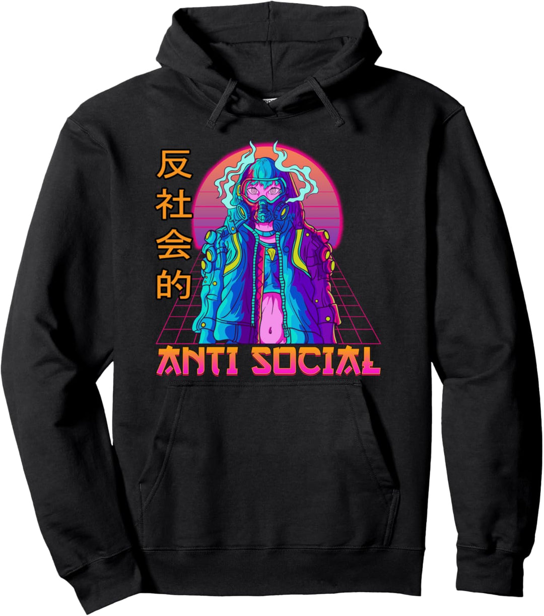 Cute Anime Girl Anti Social Aesthetic Japanese Vaporwave Pullover Hoodie