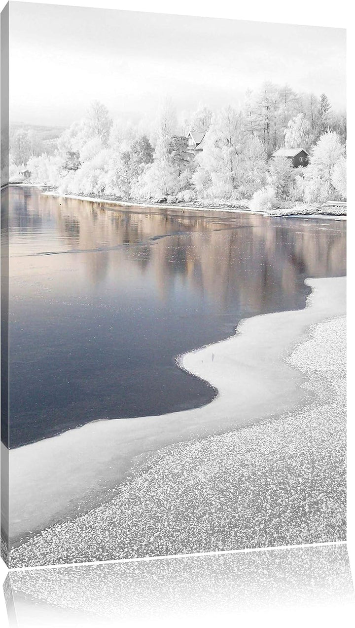 Pixxprint Traumhafte Winterlandschaft als Leinwandbild/Grösse: 120x80 cm/Wandbild/Kunstdruck/fertig