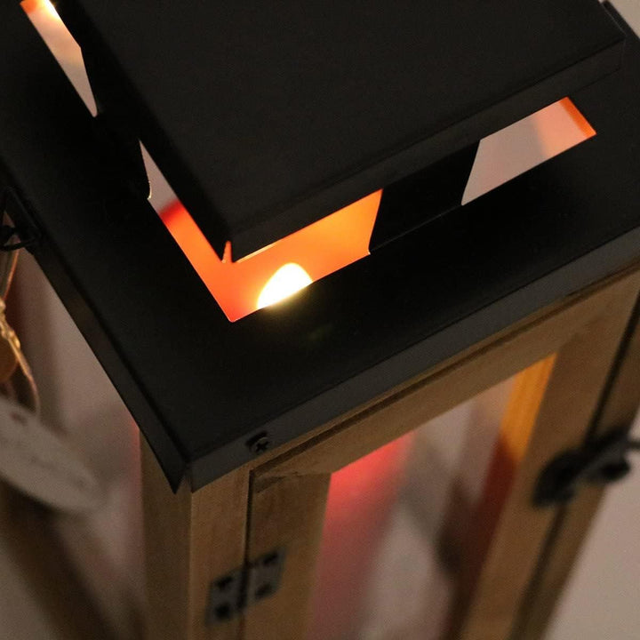 Dekovita 42cm Holz-Laterne - Gartenlaterne mit Glas-Scheiben und Kordel-Henkel - Windlicht Deko-Late