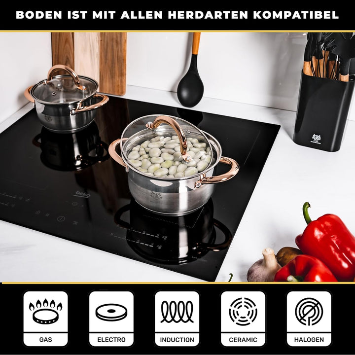 Kochtopf Induktion - 5L - Ø 24 cm - Edelstahl Topf mit Deckel für alle Herdarten Geeignet - Induktio