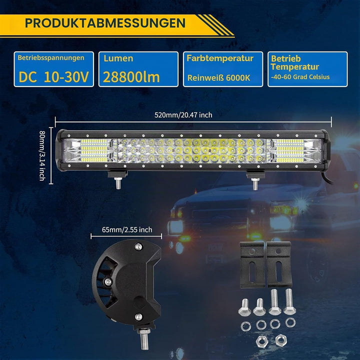 Willpower LED Arbeitsscheinwerfer Bar 50cm 288W Zusatzscheinwerfer 12V IP67 Wasserdicht Flutlicht Sp