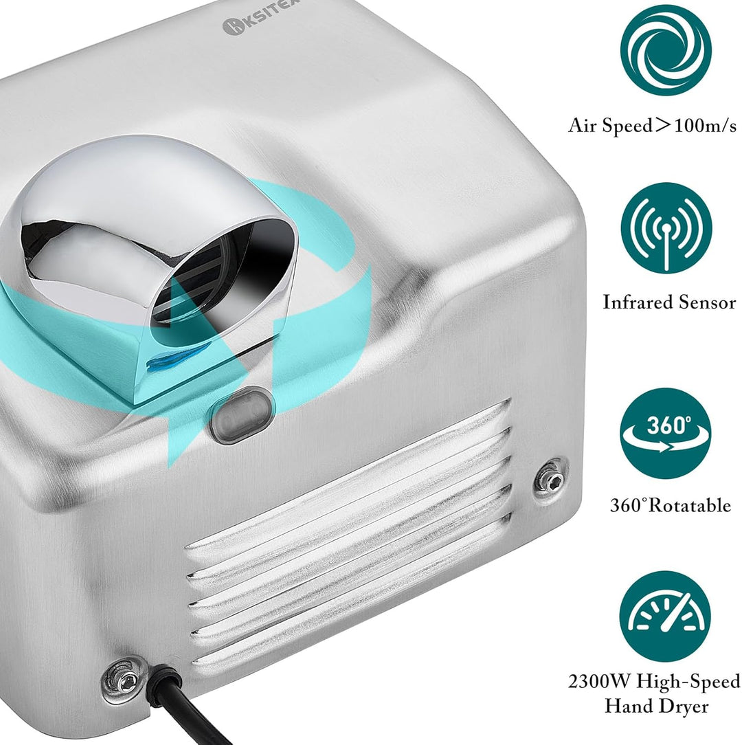 Handtrockner Kommerziell, Edelstahl – Schneller Elektrischer Händetrockner wandmontiert, 2300W, Auto