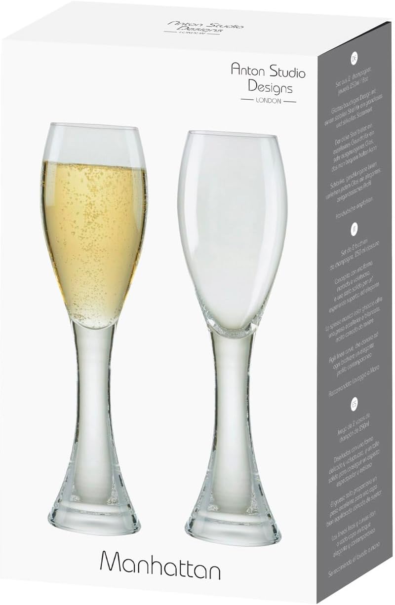 Anton Studio Designs - Manhattan Champagnerflöten - Schön geformt - 2er-Set - 250ml Fassungsvermögen