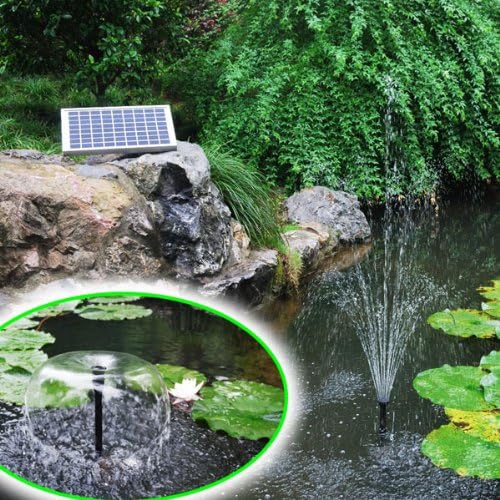 Agora-Tec® AT-10W-BL Beleuchtete Solar Teichpumpe 10 Watt mit Akku und 6 Fach LED Ring, Hmax.: 600l/