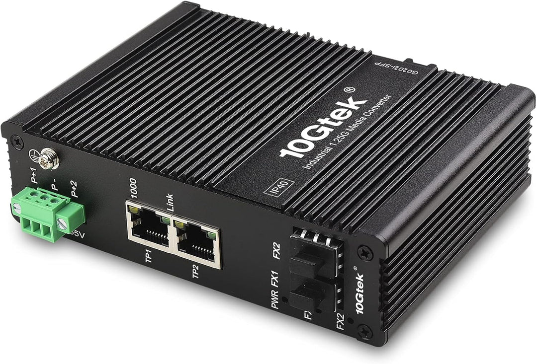 10Gtek 4-Port Industrial DIN-Rail Ethernet Switch Hutschiene, IP40, 2X Gigabit SFP Slot mit 20-km SF