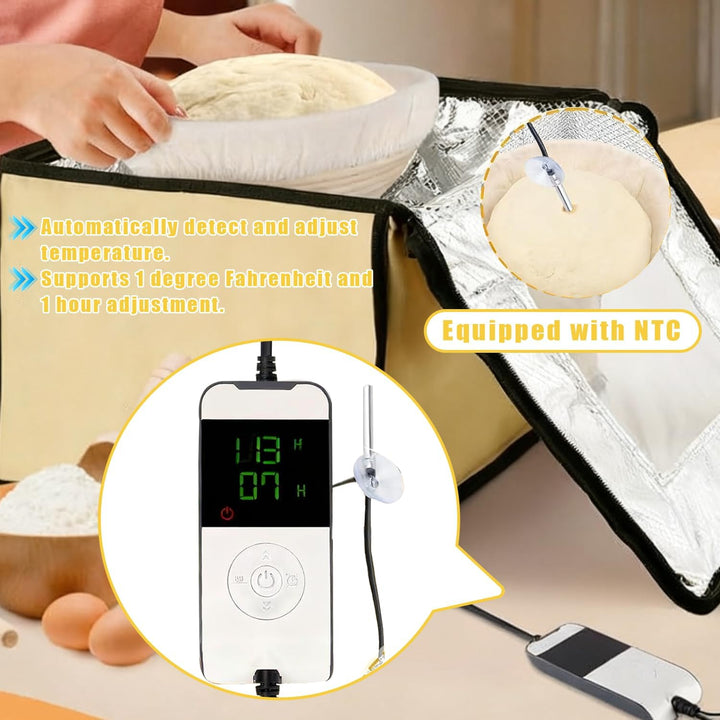 Brot Gärbox Sauerteig mit Heizung, Faltbare Elektrischer Brot Gärschrank mit Einsteckbarem NTC Tempe