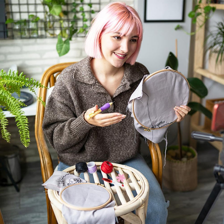 AOTWAN Stickset für Anfänger, Blumenmuster Pflanzen Sticken Set Erwachsene Stickerei Set mit 2 Stück