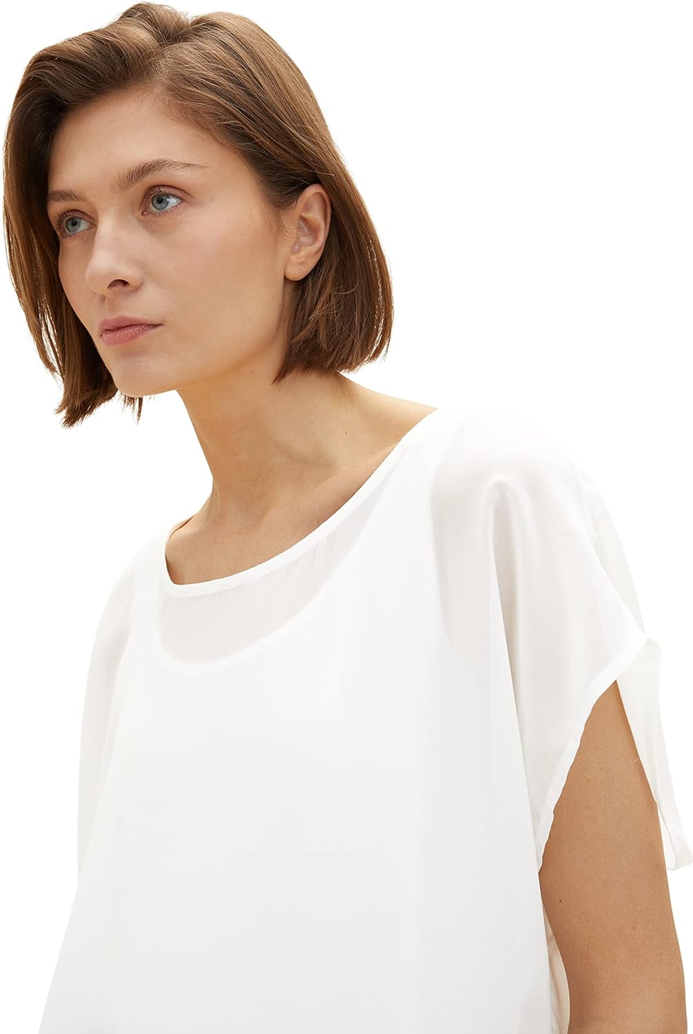 TOM TAILOR Damen T-Shirt mit Überwurf XXL 10315 - Whisper White, XXL 10315 - Whisper White