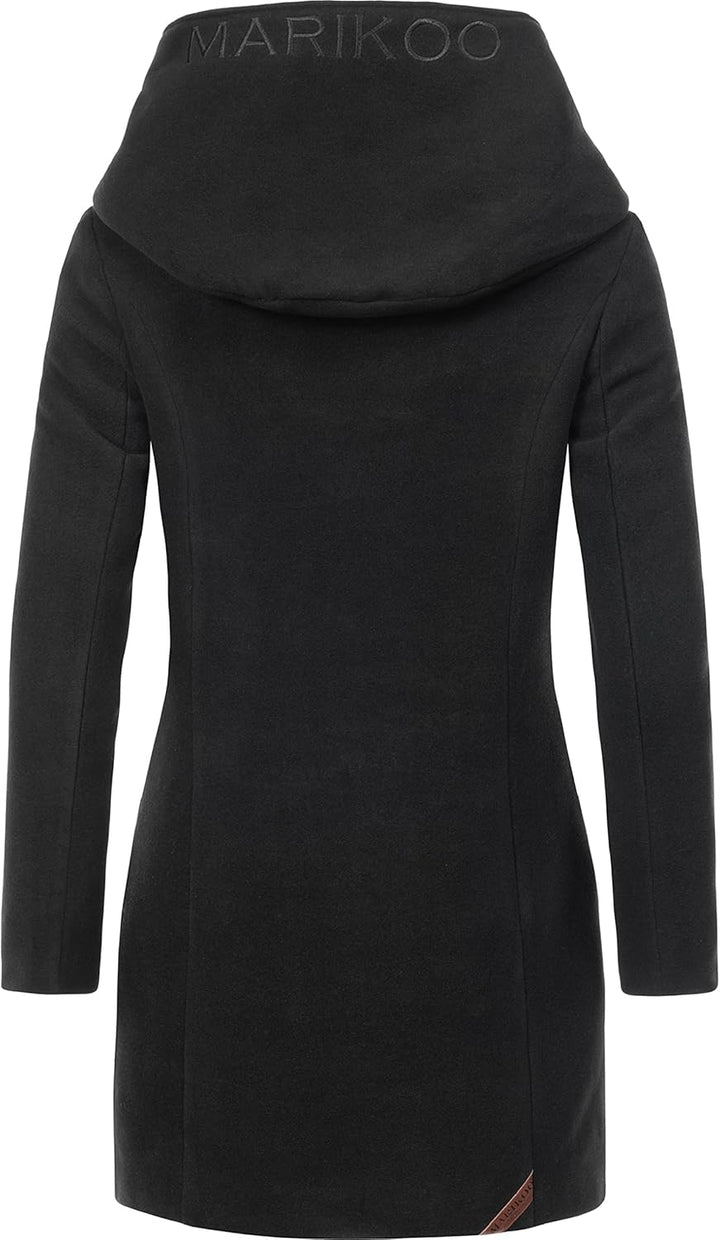 MARIKOO Damen Mantel in Wollmantel-Optik warmer Trenchcoat mit Kapuze Maikoo XS-5XL M Schwarz, M Sch