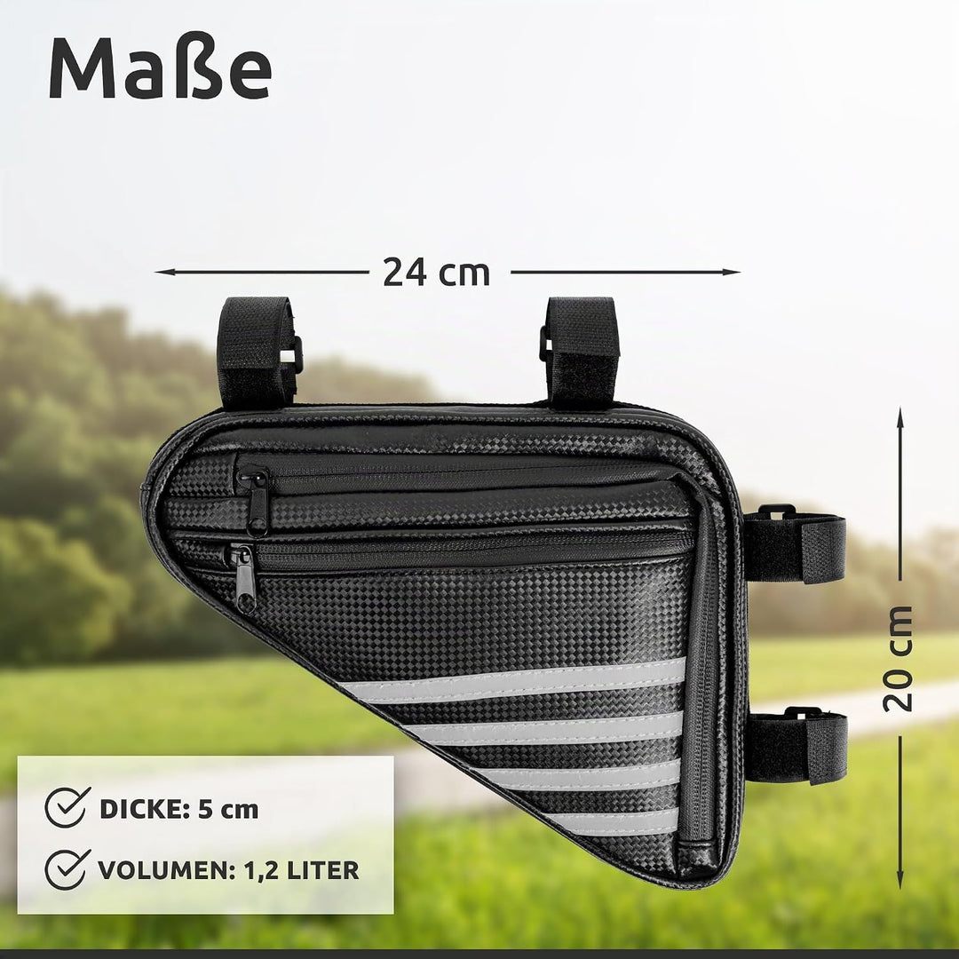 ECENCE Fahrradtasche Rahmen 1,2L - Wasserabweisende Rahmentasche mit Reflektoren, Dreieckstasche für