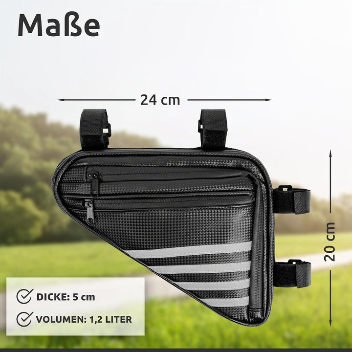 ECENCE Fahrradtasche Rahmen 1,2L - Wasserabweisende Rahmentasche mit Reflektoren, Dreieckstasche für