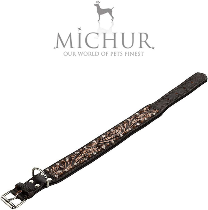 MICHUR Joris Hundehalsband Leder, Lederhalsband Hund, Halsband, Leder, Schwarz Braun mit Rundnieten