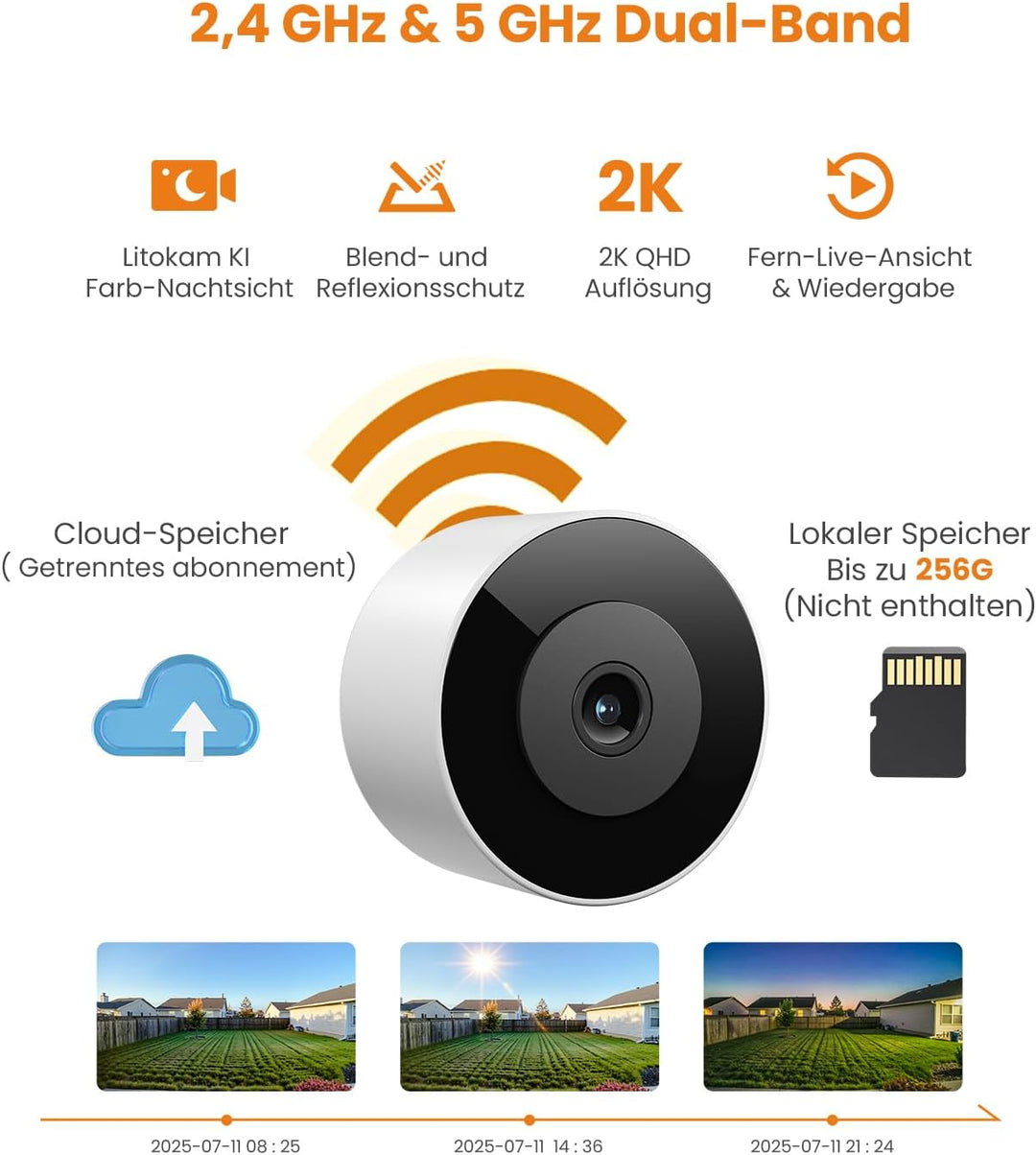 litokam Fensterkamera 2,4 GHz &amp; 5 GHz Dual-Band, 3MP 2K Überwachungskamera Innen mit KI-Farbnachtsic