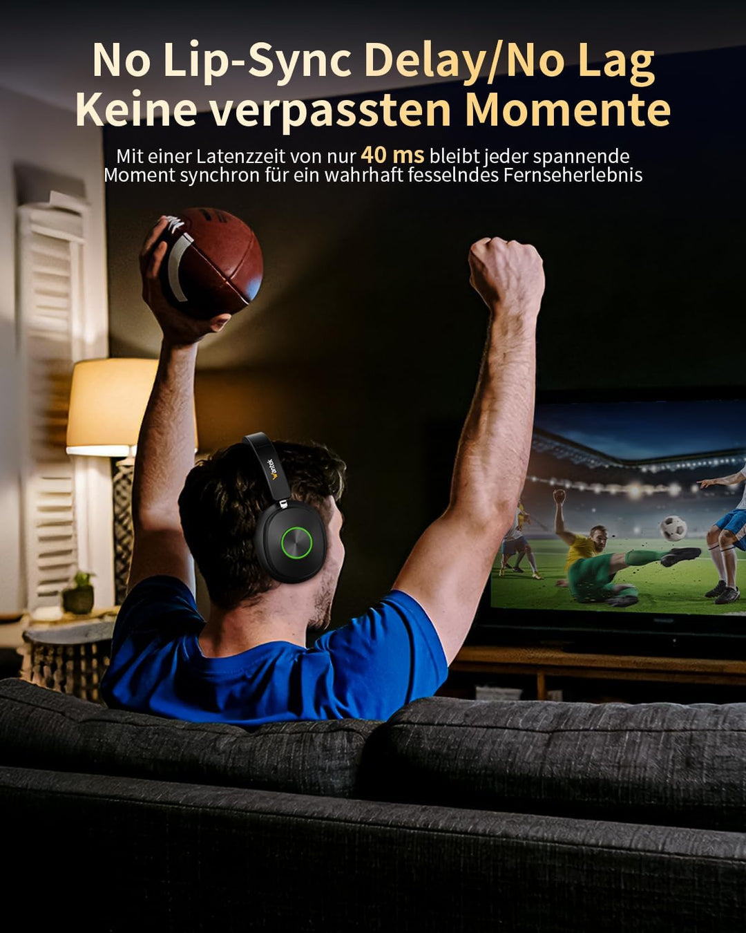 Wantek Funkkopfhörer für Fernseher, Kabellose TV-Kopfhörer für Senioren mit Sender-Ladestation, Ohne