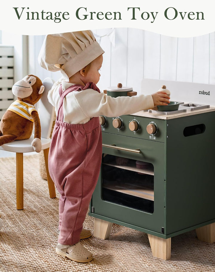 ROBUD Kinderküche + Spielzeugofen Holz für Kinder, Spielküche Kinder Küche mit Vorgetäuschtem Eiswür