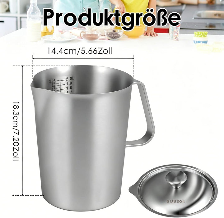 Messbecher Edelstahl 2000ml mit Feinskala Griff Milchkännchen Edelstahl mit Anti-Tropf-Ausguss BPA-f