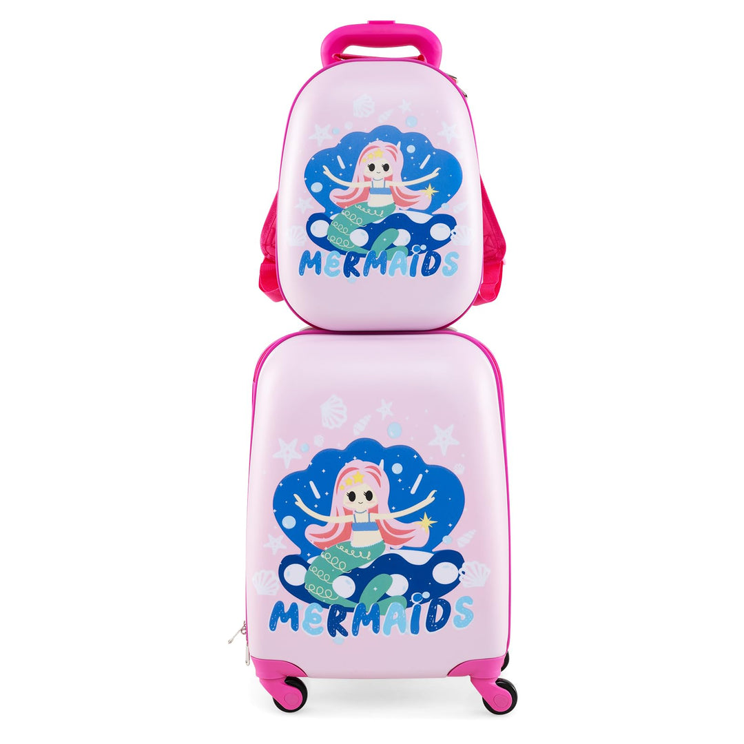 COSTWAY 2tlg Kinderkoffer + Rucksack, Kindertrolley aus Kunststoff, Kindergepäck, Kinder Kofferset H