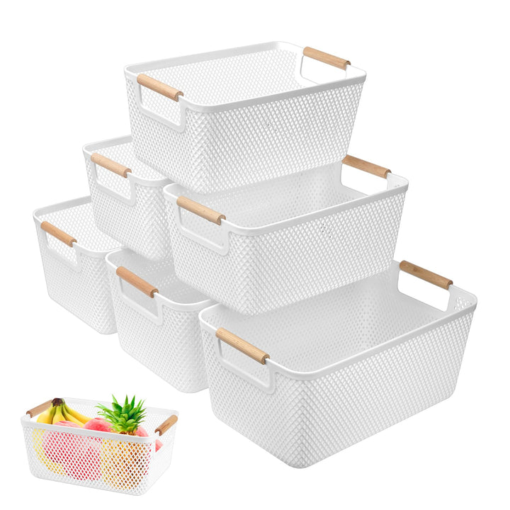 6 Stück Aufbewahrungsbox Weiss (3x Gross 35x22,5x16,2cm + 3x Mittel 30x20,4x14,2cm) - Boxen Aufbewah