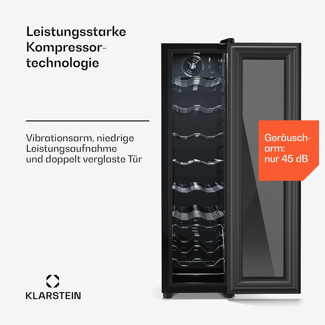 Klarstein Weinkühlschrank,1 Zone Getränkekühlschrank mit Glastür, Leiser Indoor/Outdoor Kühlschrank,