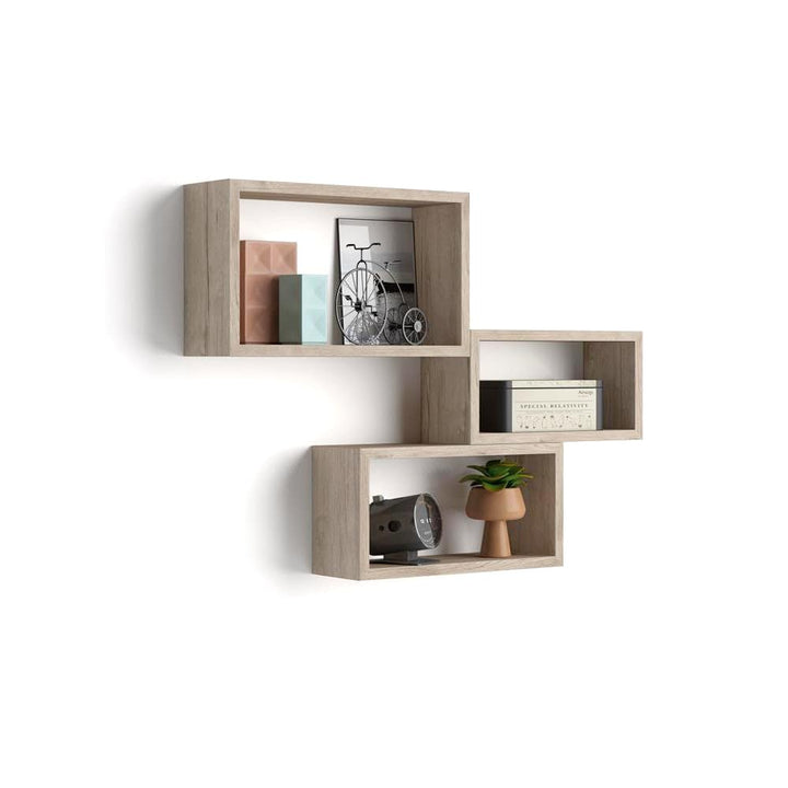MOBILI FIVER, 3er-Set Giuditta rechteckige Würfelregale, Eiche, Made In Italy Set da 3 - Rettangolar