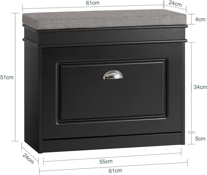 SoBuy Schuhbank mit Sitzkissen und Stauraum Schuhschrank mit Klappe, Schuhregal schmal platzsparende