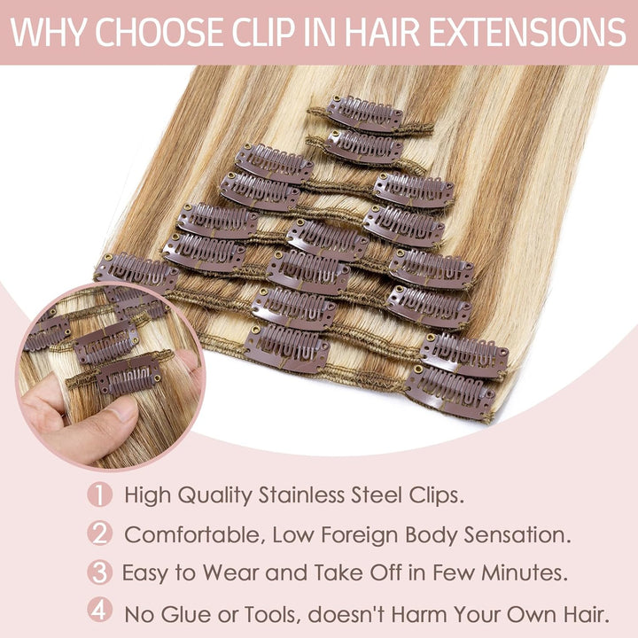 Silk-co Echthaar Clip In Extensions 8 Tressen 18 Clips 75g, Blonde Highlighted Hair Extensions, Remy