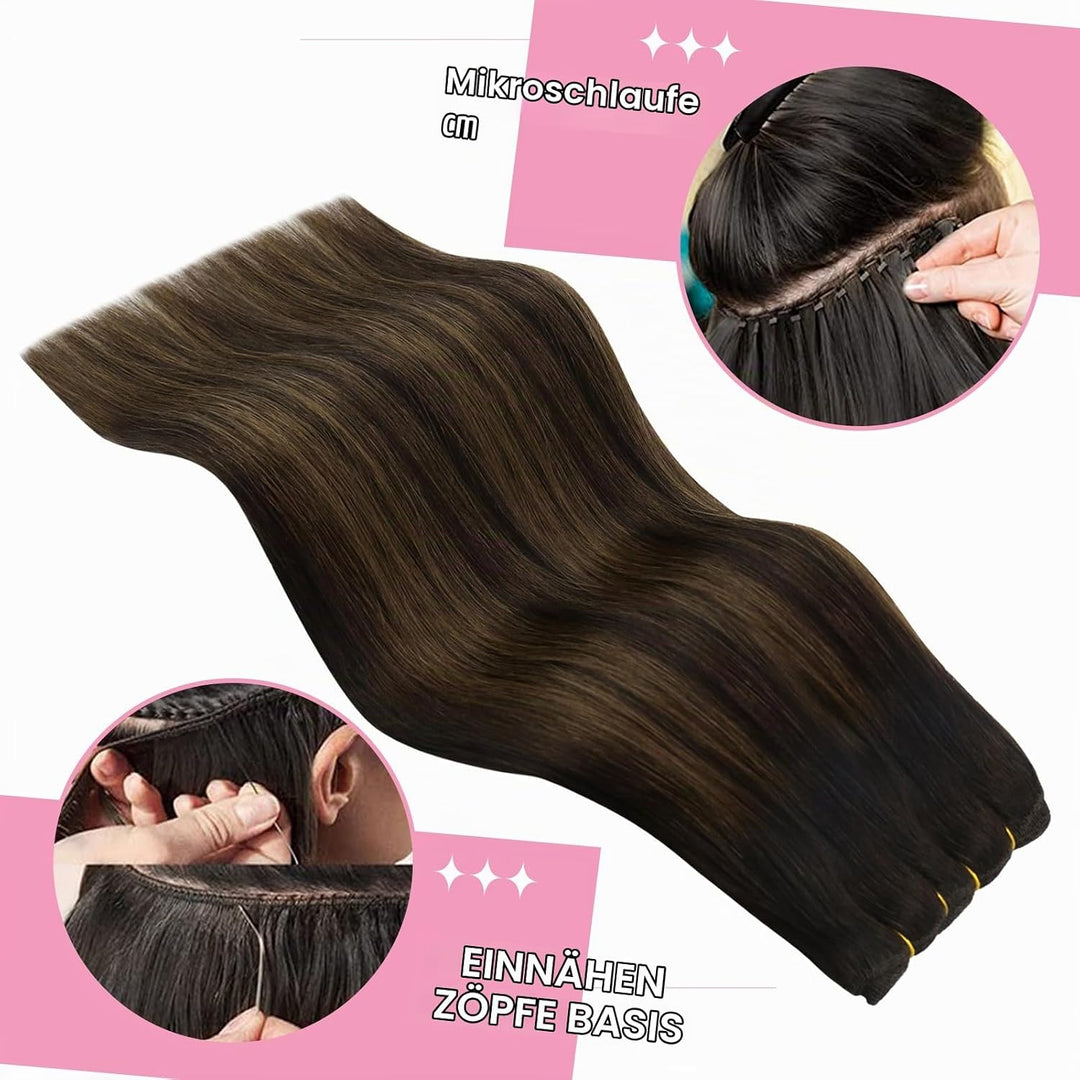YoungSee Echthaar Tressen Braun Ombre Tressen Echthaar zum Einnahen Braun Ombre Haartressen Echthaar