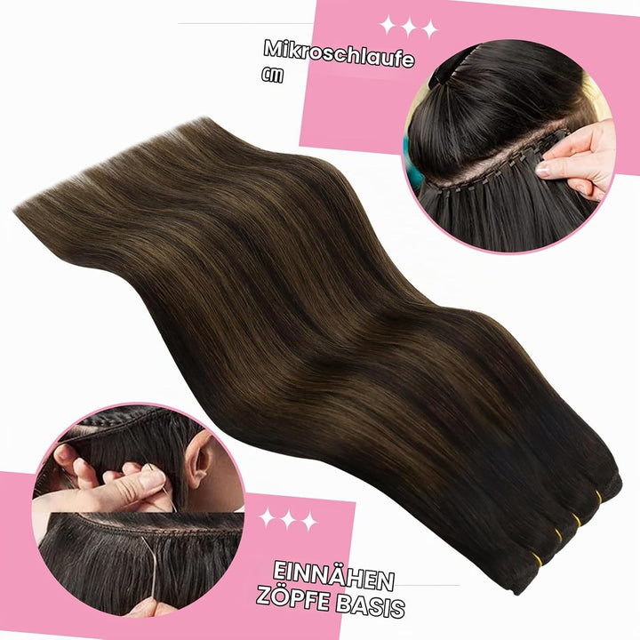 YoungSee Echthaar Tressen Braun Ombre Tressen Echthaar zum Einnahen Braun Ombre Haartressen Echthaar