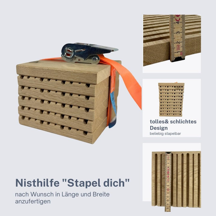 Nistblock für Wildbienen Eiche – Nachhaltige Nisthilfe aus gefrästen Bienenbrettchen – 10 Verschiede