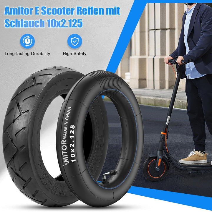E Scooter Reifen 10x2.125 mit Schlauch, 10x2.125 Reifen und Schlauch Kinderwagen mit Silberne Ventil