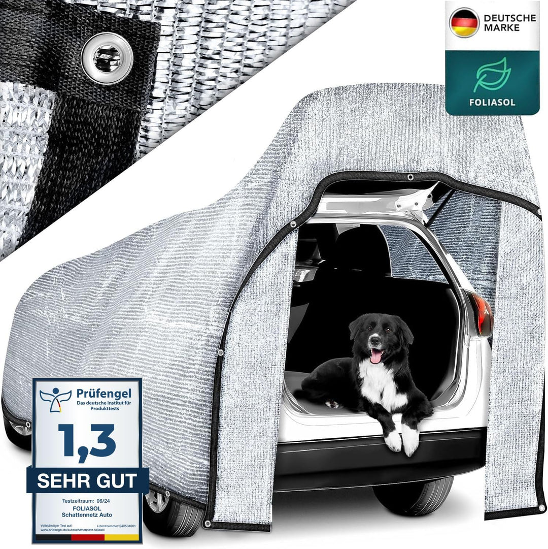 Schattennetz Auto 4x6 m | Alunetz Hund mit Ösen 80% UV | Alu Sonnenschutz für Camping & Urlaub | Son
